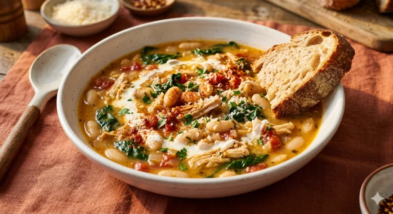 Creamy Tuscan White Bean & Chicken Soup — 46g Protein Solo Lunch for Under $4.50