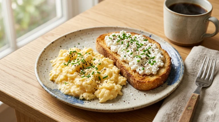 High Protein Scrambled Eggs & Cottage Cheese Toast (Under $2 | 35g Protein)