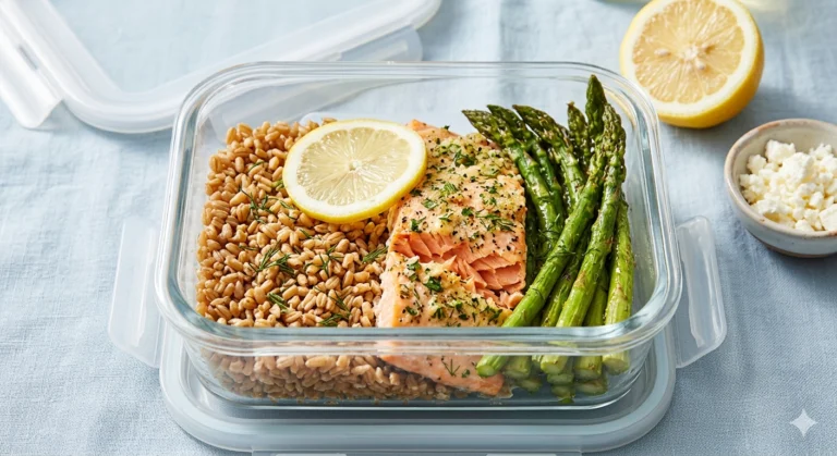 Meal Prep Baked Lemon Herb Salmon & Farro Bowl — 43g Protein, Under $4.50