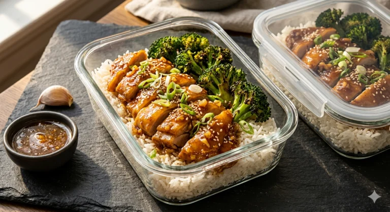 Meal Prep Honey Garlic Chicken Thigh with Roasted Broccoli & Rice — 48g Protein, Under $4