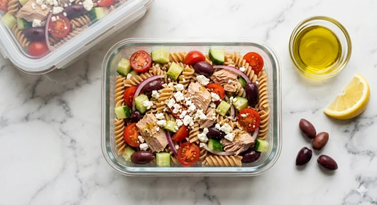 Meal Prep Mediterranean Tuna Pasta Salad — 39g Protein, Under $3.50