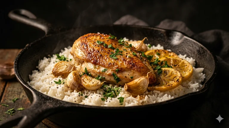 One-Pan Garlic Chicken & Rice for One (48g Protein, Under $4 | 30 Minutes)