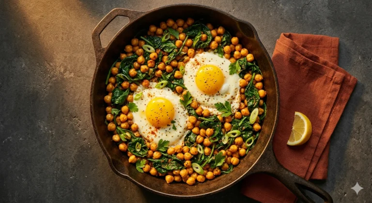 Spiced Chickpea & Spinach Skillet with Fried Egg — 32g Protein, Under $2.50
