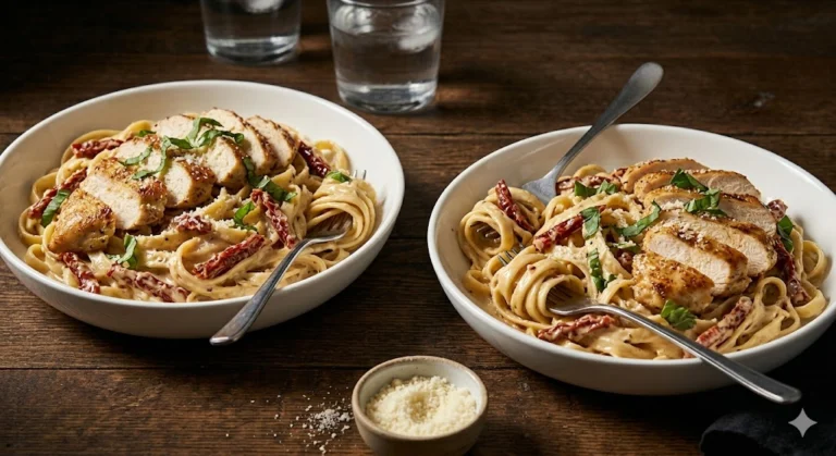 Creamy Sun-Dried Tomato Chicken Pasta for Two — Restaurant Plate, Under $8