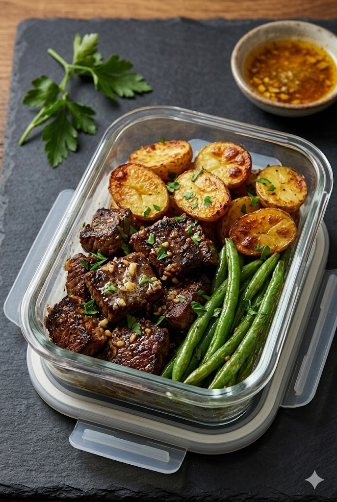 Meal Prep Garlic Butter Steak Bites & Roasted Potatoes — 45g Protein, Under $4.50