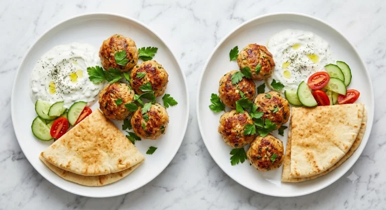 Greek Turkey Meatballs for Two with Tzatziki & Warm Pita — Under $8, Wholesome & Fresh