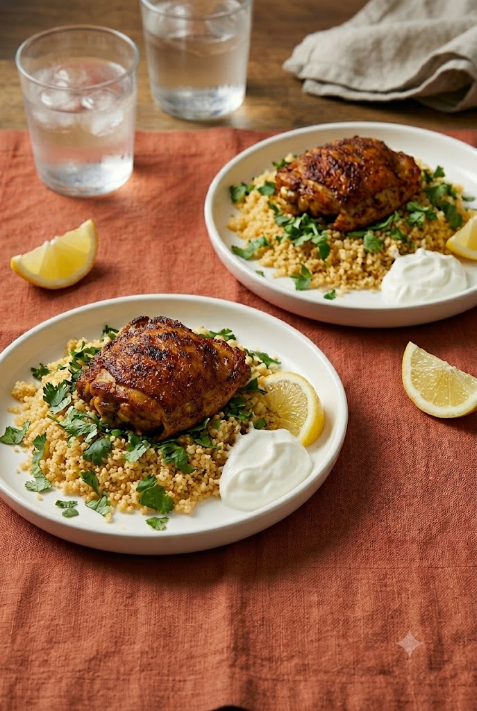 Moroccan-Spiced Chicken Thighs for Two with Couscous — Under $8, Looks Like a Chef Made It