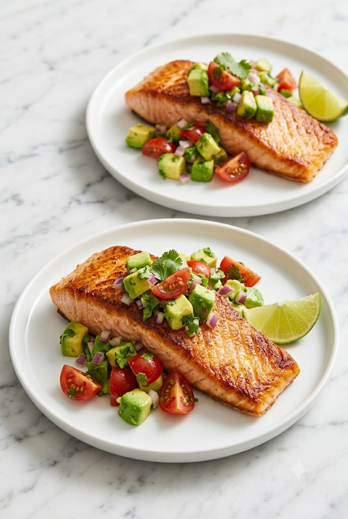 Seared Salmon with Avocado Salsa for Two — Fresh, Healthy & Under $10