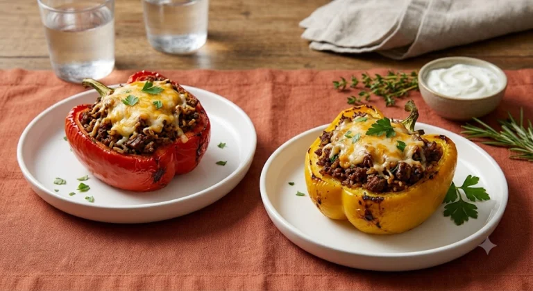 Stuffed Bell Peppers for Two with Ground Beef & Rice — Impressive, Under $8