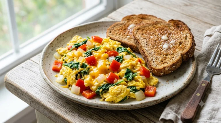 High-Protein Veggie Egg Scramble with Toast – 38g Protein Under $3!