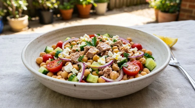 Mediterranean Chickpea & Tuna Salad Bowl: A No-Cook Lunch That Hits 38 Grams of Protein