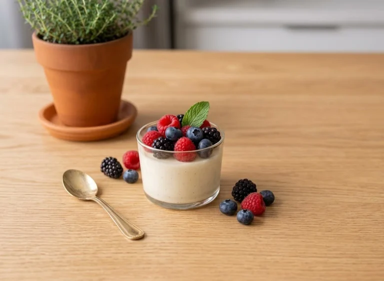 Vanilla Protein Panna Cotta with Berries: An Elegant High-Protein Snack Under $2
