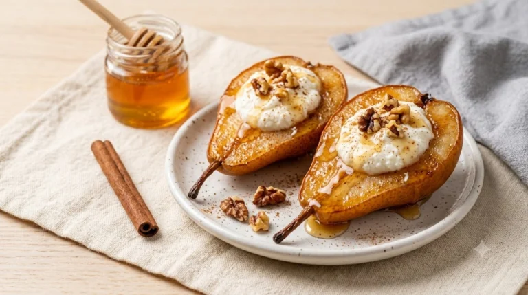 High-Protein Baked Cinnamon Pear with Ricotta & Walnuts — 18g Protein, Under $3