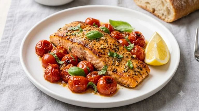 One-Pan Garlic Herb Salmon with Roasted Cherry Tomatoes — 42g Protein, Under $5
