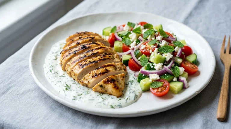 Grilled Chicken with Cucumber Feta Salad & Herbed Yogurt — 44g Protein, Under $5