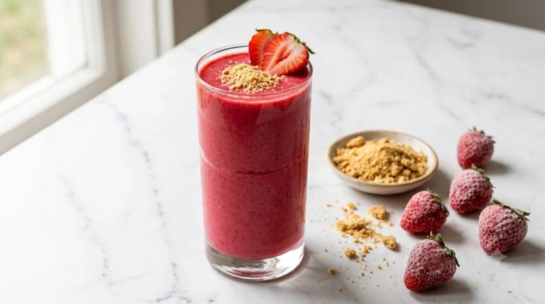 High-Protein Strawberry Cheesecake Smoothie — 29g Protein, Under $3