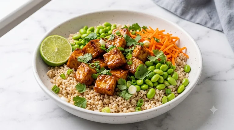 Thai-Inspired Peanut Tofu Bowl with Edamame & Brown Rice — 32g Protein, Under $4.50