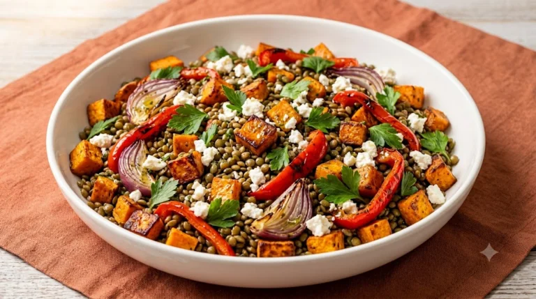 Warm Lentil & Roasted Vegetable Bowl with Feta — 26g Protein, Under $3.50