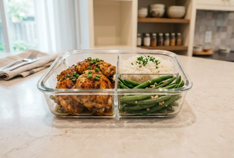 High-Protein Baked Chicken Thighs with Rice & Green Beans: 38 Grams of Protein Under $4