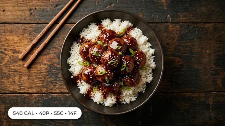 Honey Garlic Turkey Meatballs with Rice (40g Protein, Under $9 for Two)