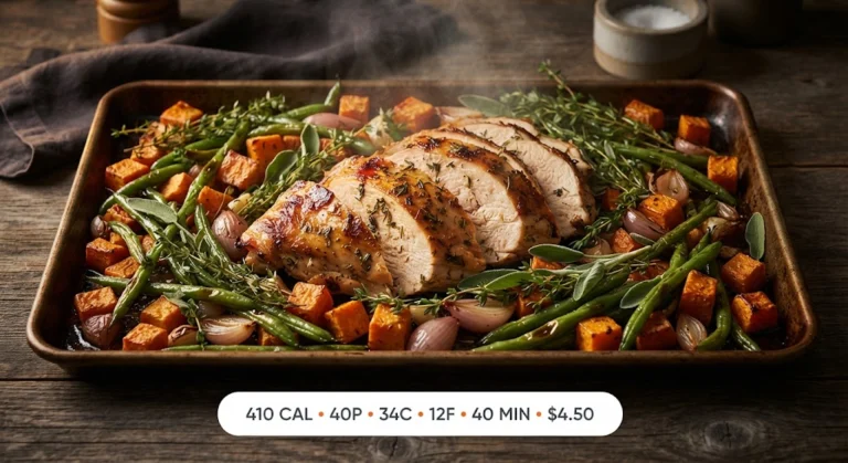 Sheet Pan Herb Turkey with Sweet Potatoes & Green Beans (40g Protein, Under $10 for Two)
